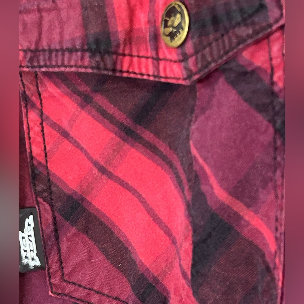 Y2K No Fear Men’s Medium Long Sleeve Button Down Plaid Shirt - Picture 4 of 12